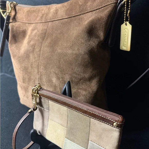 Coach Brown Suede Crossbody Bag with Wristlet - Picture 3 of 7